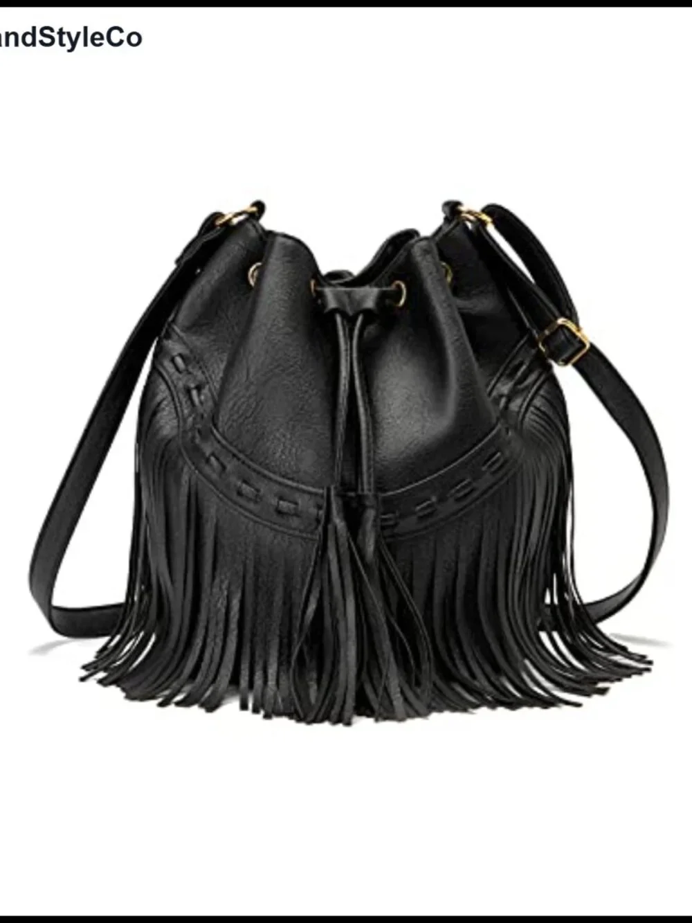 Fringe Bucket Bag Crossbody Shoulder Purse Drawstring Vegan PU Leather